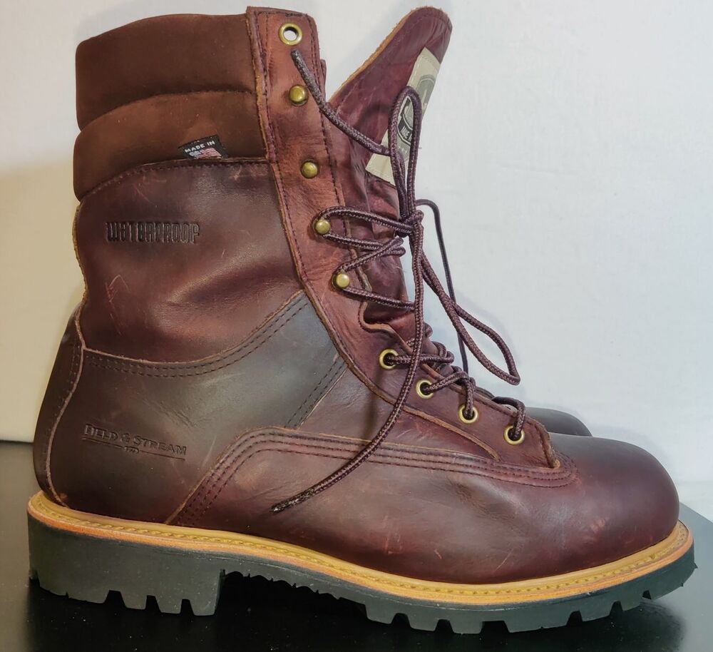 Men's Field & Stream Waterproof Leather Boots Size 10M Thinsulate Work/Hunt USA